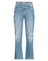 Mother Distressed Straight Leg Jeans In Blue