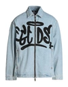 Gcds Harrington Graffiti Logo Denim Jacket In Blue