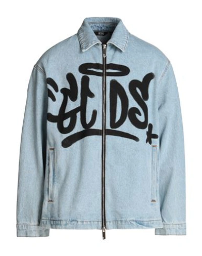 Gcds Graffiti-print Cotton Denim Jacket In Blue