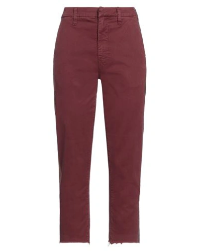 Mother Woman Cropped Pants Garnet Size 28 Cotton, Elastane In Red