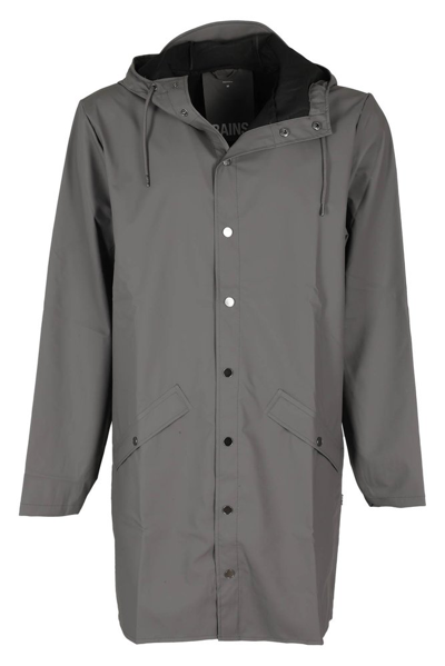 Rains Drawstring Hooded Coat In Grey