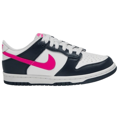 Nike Girls' Big Kids' Dunk Low Casual Shoes In Dark Obsidian/white/fierce Pink