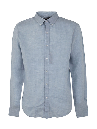 Michael Kors Long Sleeved Linen Shirt In Light Blue