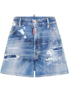 Dsquared2 Logo-tag Distressed Denim Shorts In Navy Blue