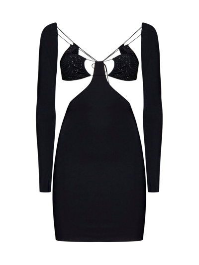 Amazuìn Vera Embellished Open Back Mini Dress In Black