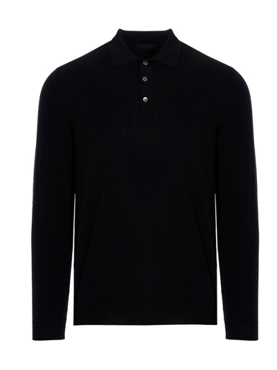 Zanone Long Sleeved Polo Shirt In Black
