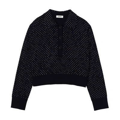 Sandro Women's Rhinestone Polo Neck Sweater In Noir