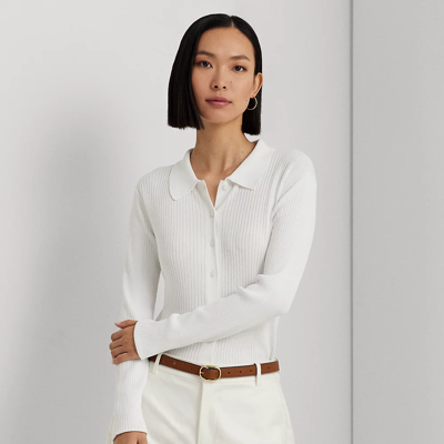 Lauren Ralph Lauren Rib-knit Long-sleeve Polo Cardigan In White