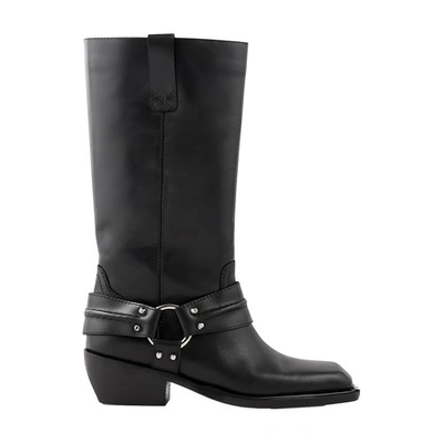 Sandro Leather Biker Boots In Noir / Gris