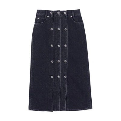 Sandro Sara Button-detail Midi Skirt In Noir