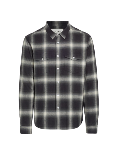 Frame Plaid Brushed Cotton Button-up Shirt In Grey