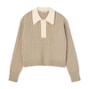 Sandro Reno Contrast Collar Sweater In Taupe