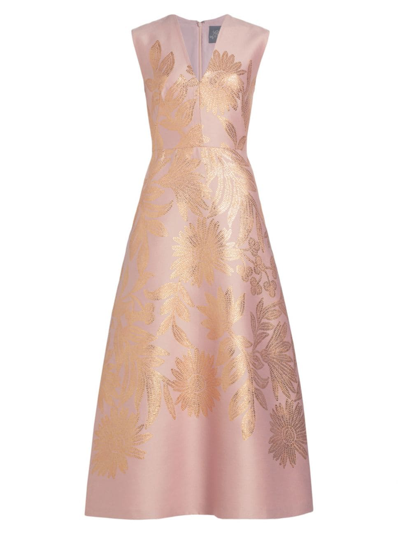 Lela Rose Blair Metallic Floral Jacquard Sleeveless Midi Dress In Blush |  ModeSens