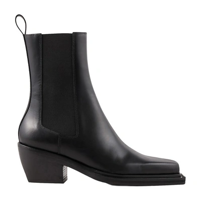 Sandro Stacked-heel Leather Ankle Boots In Noir / Gris