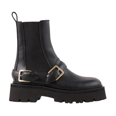 Sandro Leather Ankle Boots In Noir / Gris