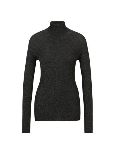 Hugo Boss Ribbed Sweater In Metalized Fabric With Mock Neckline In Black