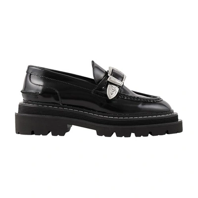 Sandro Buckled Glossed-leather Loafers In Black