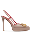 Valentino Garavani Women's Vlogo Signature Calfskin Slingback Platform Pumps 120mm In Poudre