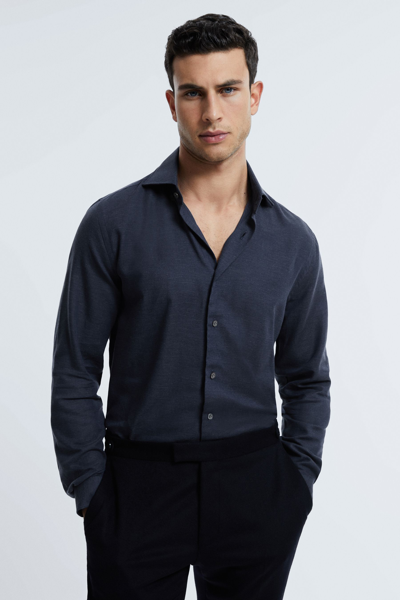 Atelier Italian Cotton Cashmere Shirt In Navy