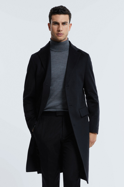 Reiss Tycho - Navy Atelier Cashmere Single Breasted Coat, M