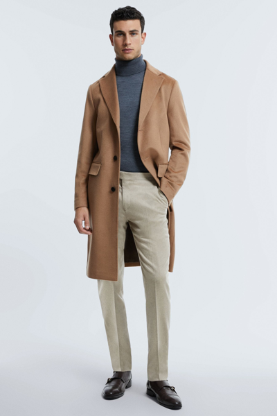Reiss Tycho - Camel Atelier Cashmere Single Breasted Coat, Xs