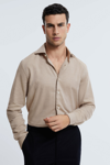 Atelier Italian Cotton Cashmere Shirt In Taupe