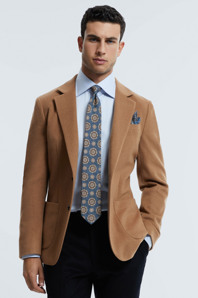 Atelier Camel Cashmere Slim Fit Single Breasted Blazer