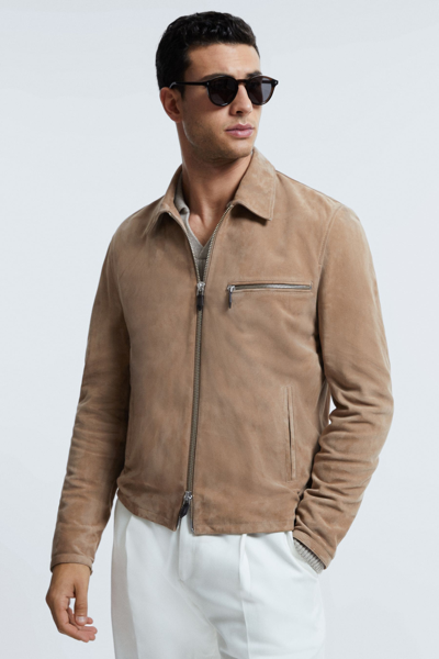 Atelier Metis Suede Zip-through Jacket In Sand