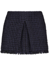 Dsquared2 Textured Fabric Fringe Hem Miniskirt With Front Slit In Navy Blue