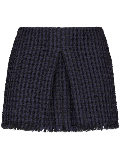 Dsquared2 Tweed Frayed-hem Miniskirt In Navy Blue