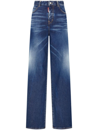 Dsquared2 Wide-leg Icon Jeans In Blue