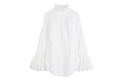 Pre-owned Rabanne H&m Eyelet Embroidered Poplin Shirt White