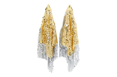 Pre-owned Rabanne H&m Metal-mesh Clip Earrings With Fringe Gold/silver