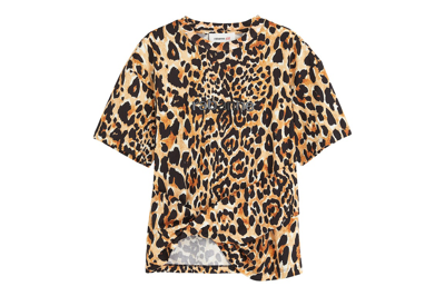 Pre-owned Rabanne H&m Leopard-print Twist-detail T-shirt Leopard-print
