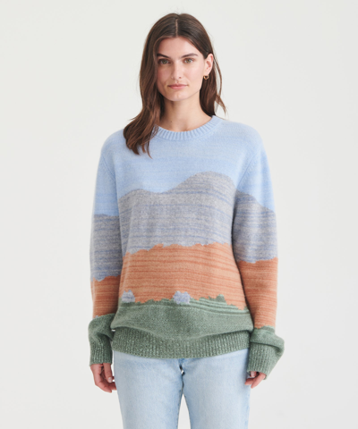 Naadam Unisex Cashmere Goat Mongolia Landscape Sweater In Blue Combo