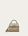 Valentino Garavani Mini Vsling Handbag In Metallic Grainy Calfskin Woman Platinum/crystal Uni In Platinum/crystal