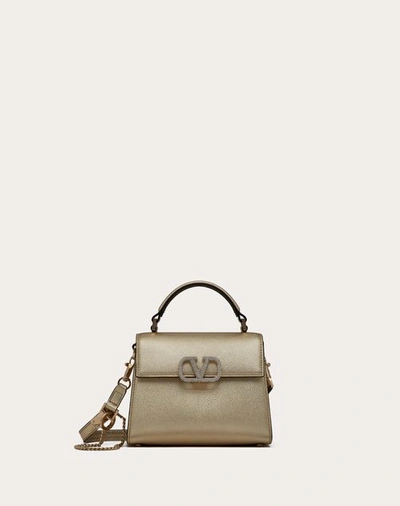 Valentino Garavani Mini Vsling Handbag In Metallic Grainy Calfskin Woman Platinum/crystal Uni