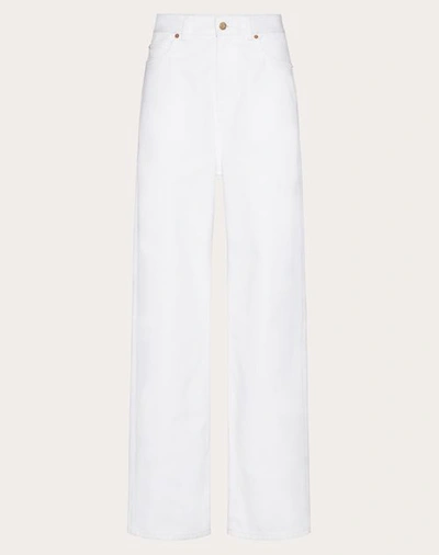 Valentino Womens Optical White Vlogo-buckle Straight-leg High-rise Denim Trousers 26