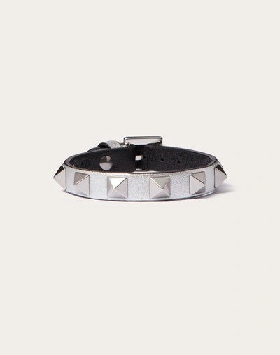 Valentino Garavani Rockstud Bracelet In Leather And Metal Woman Silver Uni In Metallic