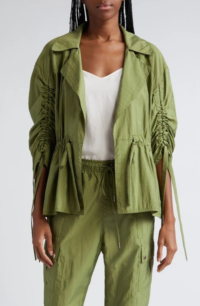 Cinq À Sept Emeline Ruched Sleeve Jacket In Olive Green