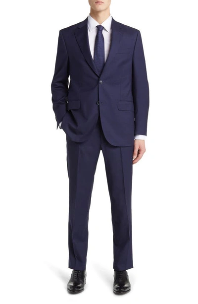 Peter Millar Tailored Fit Windowpane Plaid Wool Suit In Blue