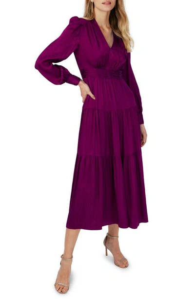 Dvf Gil Long Sleeve Tiered Jacquard Midi Dress In Violet