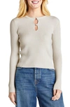 Splendid Peyton Lurex Knit Keyhole Sweater In White Sand