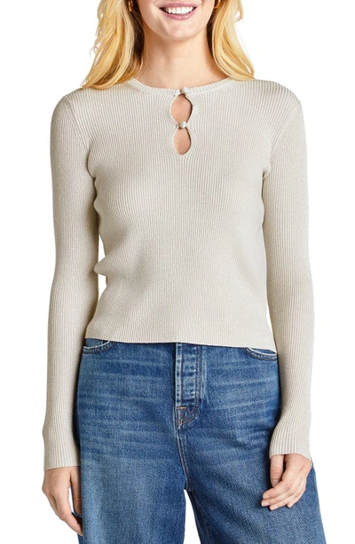 Splendid Peyton Lurex Knit Keyhole Jumper In White