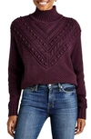 Splendid Maggie Pom-embellished Cable-knit Turtleneck Sweater In Deep Plum