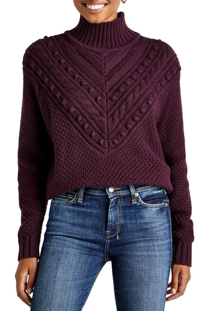 Splendid Maggie Pom-embellished Cable-knit Turtleneck Sweater In Deep Plum