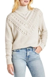 Splendid Maggie Mixed Stitch Mock Neck Sweater In White Sand