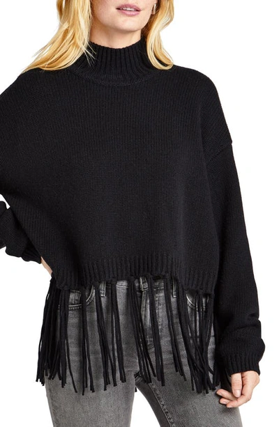 Splendid Riley Fringe Sweater In Black