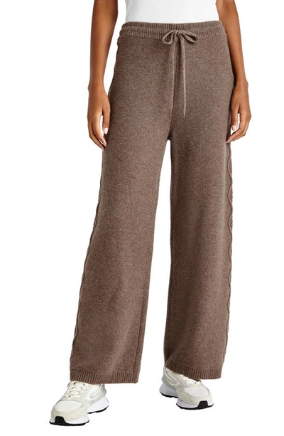 Splendid Dakota Cable Detail Wide Leg Sweater Pants In Toffee Heather
