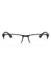 Ray Ban 54mm Semi Rimless Rectangular Optical Glasses In Matte Black